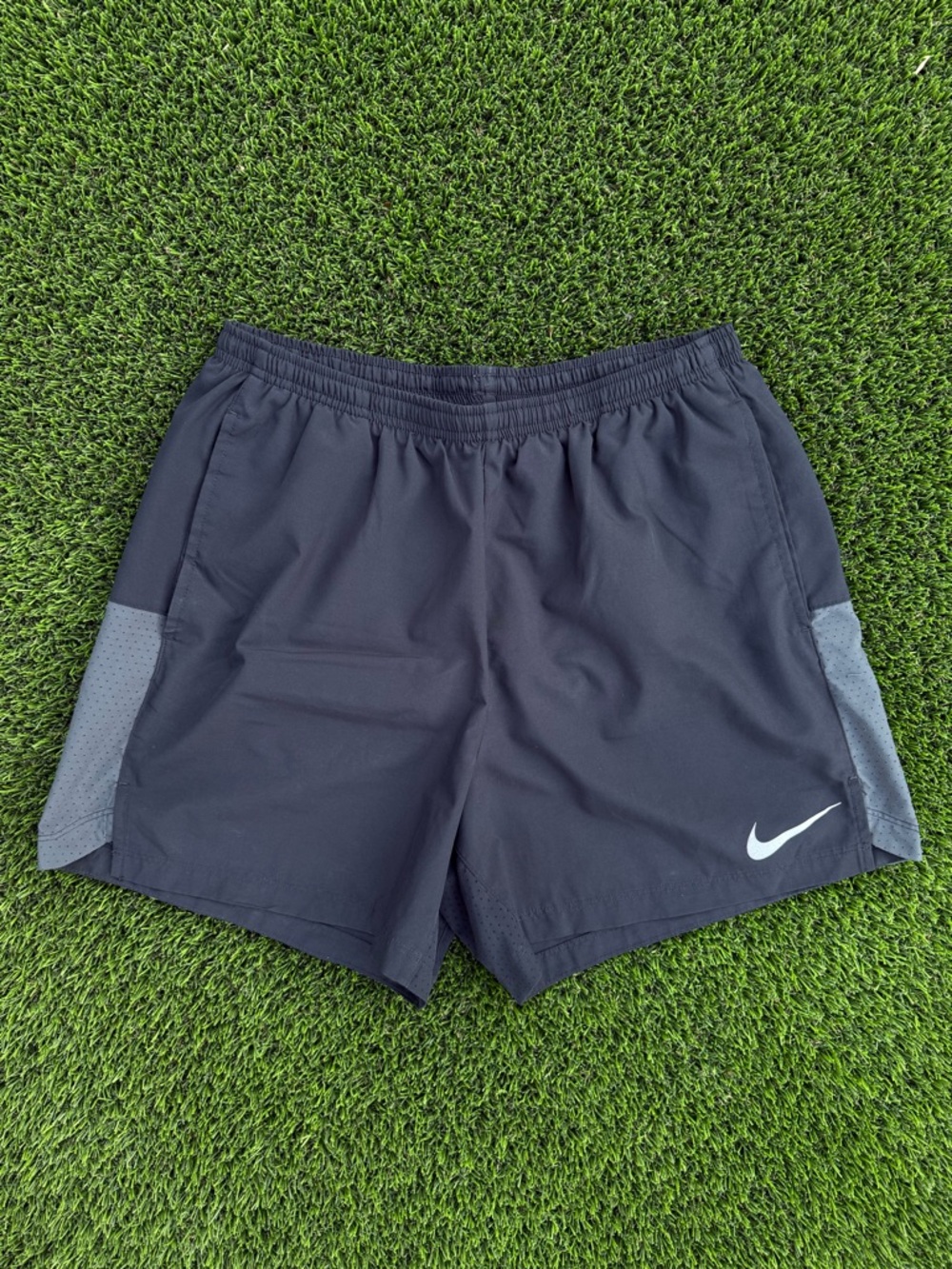 Nike Men's Navy Athletic Shorts with Light Gray Panels